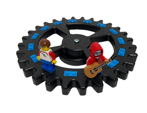 Large Single Gear Display Stand with Blue Bricks
