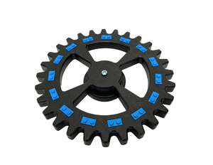 Large Single Gear Display Stand with Blue Bricks