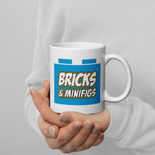 White glossy Bricks and Minifigs Mug Logo on both sides